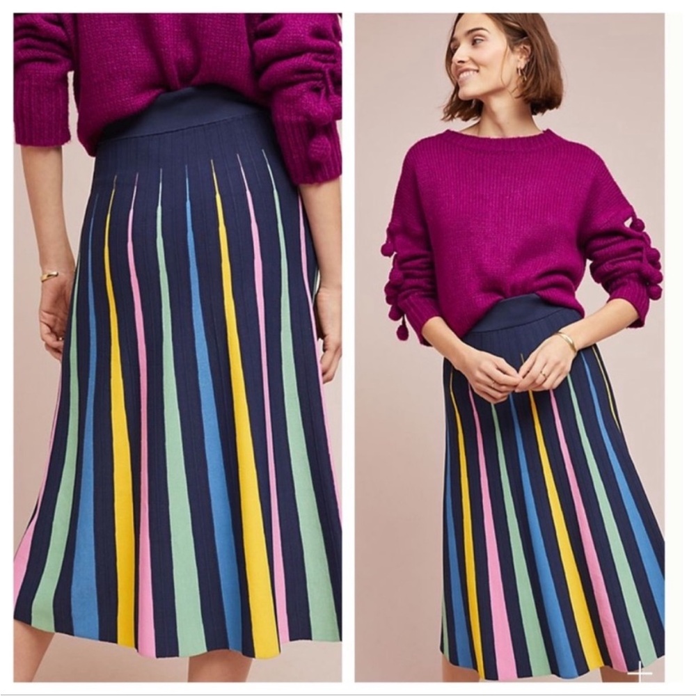 EUC Anthropologie Maeve Rainbow Pleated
Contrast Skirt - Size Medium